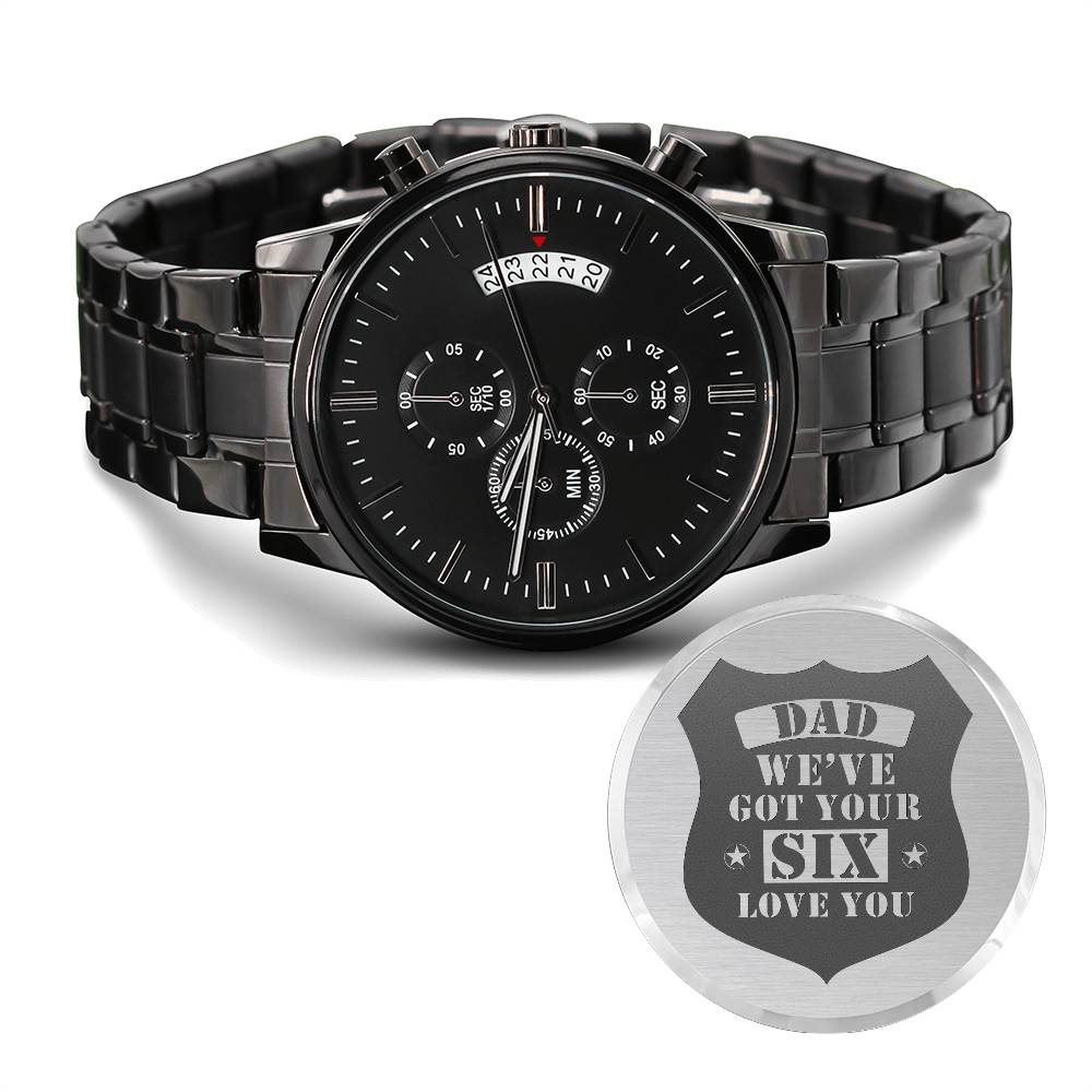Engraved Watch We've Got Your Six (Charcoal Black) – Men's Watch