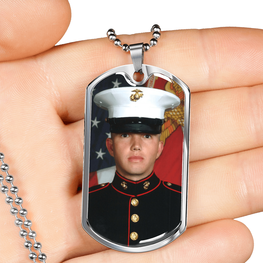Honor & Remembrance: Personalized Military Portrait Dog Tag Necklace