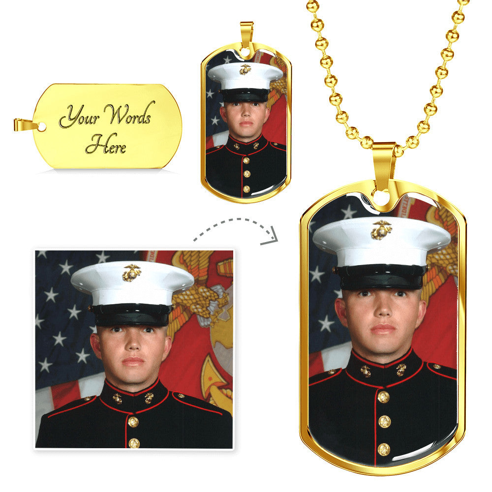 Honor & Remembrance: Personalized Military Portrait Dog Tag Necklace